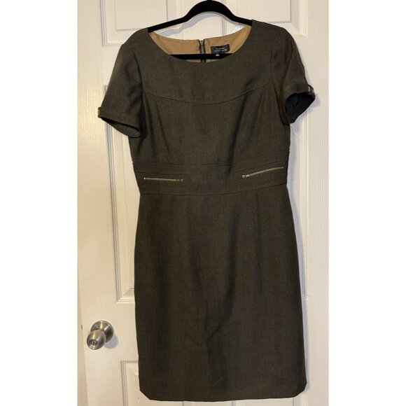 Tahari Levine Dress 10 Tweed Olive Green.Brown Short Sleeve Sheath Career Church - Picture 3 of 10